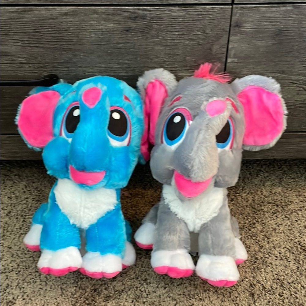 Plush Elephant Toy Set - Blue and Gray